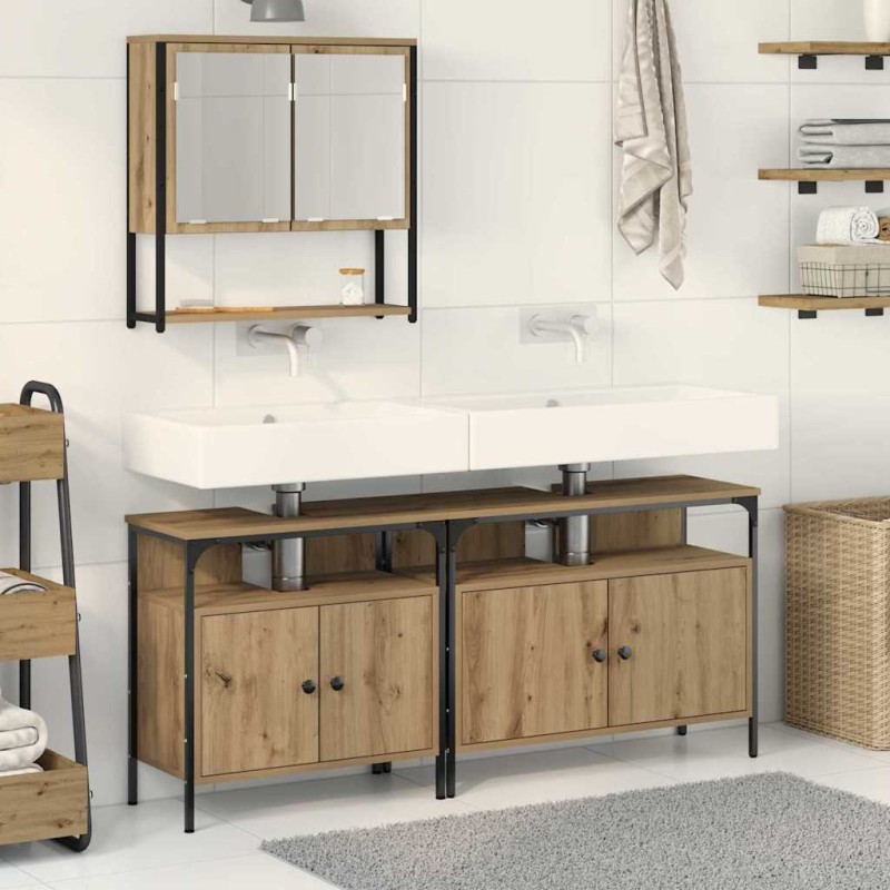 vidaXL Set di Mobili da Bagno in 3 Pezzi Rovere Artigianale Legno Ingegnerizzato