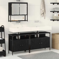 vidaXL Set di mobili da bagno 3 pezzi Rovere Nero Legno ingegnerizzato