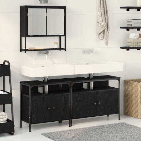 vidaXL Set di mobili da bagno 3 pezzi Rovere Nero Legno ingegnerizzato