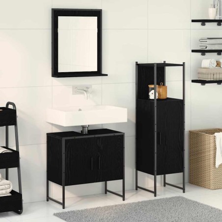 vidaXL Set di mobile da bagno a 3 pezzi in legno ingegnerizzato effetto rovere nero