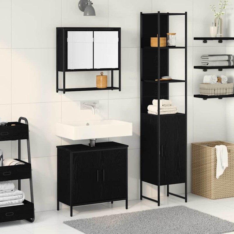 vidaXL Set di mobili da bagno 3 pezzi in legno ingegnerizzato rovere nero vidaXL Set di mobili da bagno 3 pezzi in legno ingegnerizzato rovere nero
