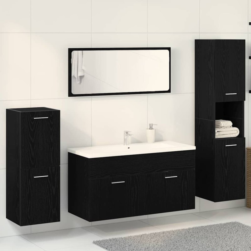 vidaXL Set di mobili per bagno in 4 pezzi rovere nero legno ingegnerizzato