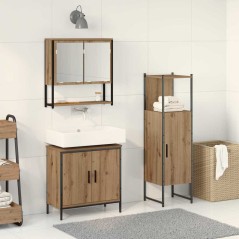 vidaXL Set di arredamento bagno in 3 pezzi Rovere Massello Legno Ingegnerizzato