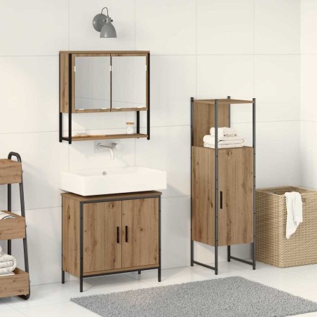 vidaXL Set di arredamento bagno in 3 pezzi Rovere Massello Legno Ingegnerizzato