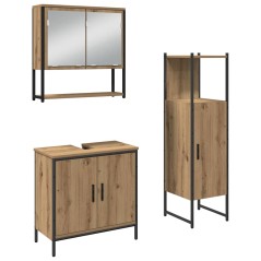 vidaXL Set di arredamento bagno in 3 pezzi Rovere Massello Legno Ingegnerizzato