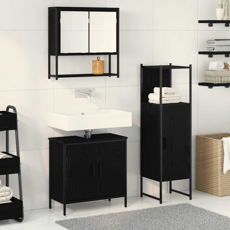 vidaXL Set di mobili da bagno 3 pezzi in legno ingegnerizzato rovere nero vidaXL Set di mobili da bagno 3 pezzi in legno ingegnerizzato rovere nero