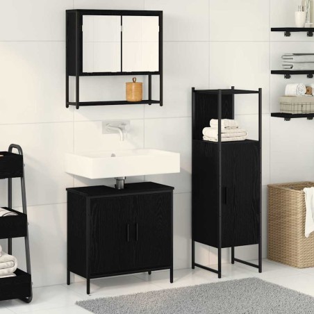 vidaXL Set di mobili da bagno 3 pezzi in legno ingegnerizzato rovere nero
