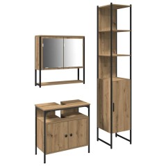 vidaXL Set di Mobili per Bagno in 3 Pezzi in Rovere Artigianale, Fatto in Legno Ingegnerizzato