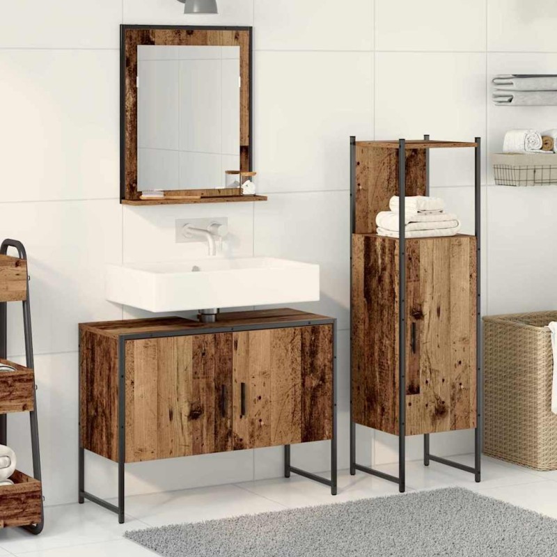 vidaXL Set di mobili per bagno 3 pezzi in legno vecchio in legno ingegnerizzato