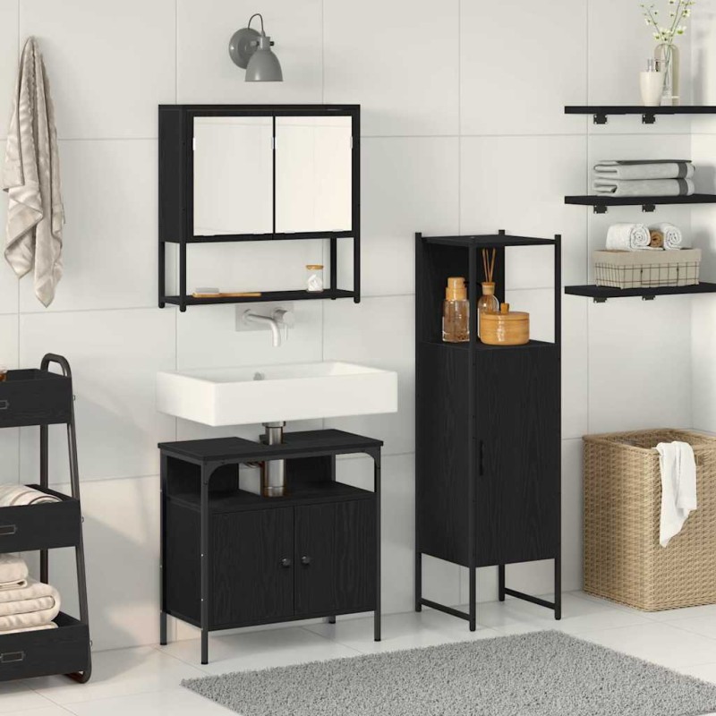 vidaXL Set di Mobili da Bagno 3 Pezzi Quercia Nera Legno Ingenerizzato