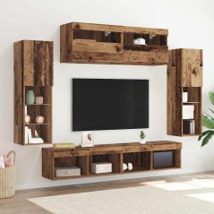 vidaXL Set di 8 Unità Muro TV con LED Legno Antico Legno Ingegnerizzato