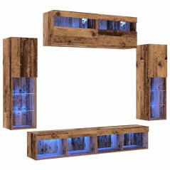 vidaXL Set di 8 Unità Muro TV con LED Legno Antico Legno Ingegnerizzato