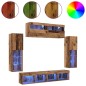 vidaXL Set di 8 Unità Muro TV con LED Legno Antico Legno Ingegnerizzato vidaXL Set di 8 Unità Muro TV con LED Legno Antico Legno Ingegnerizzato