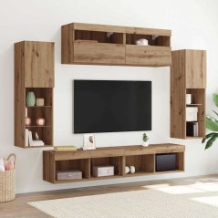Mobili TV da parete vidaXL con luci LED 2 pezzi Acero Artigianale 80x30x30 cm