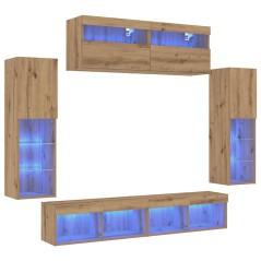 Mobili TV da parete vidaXL con luci LED 2 pezzi Acero Artigianale 80x30x30 cm