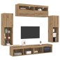 Mobili TV da parete vidaXL con luci LED 2 pezzi Acero Artigianale 80x30x30 cm Mobili TV da parete vidaXL con luci LED 2 pezzi Acero Artigianale 80x30x30 cm