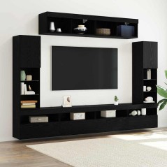 vidaXL Set di Unità TV da Muro 8 Pezzi con LED Quercia Nera Legno Ingegnerizzato