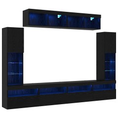 vidaXL Set di Unità TV da Muro 8 Pezzi con LED Quercia Nera Legno Ingegnerizzato