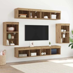 vidaXL Unità TV da 8 pezzi con luci LED in legno ingegnerizzato e finitura in rovere artigianale