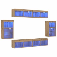 vidaXL Unità TV da 8 pezzi con luci LED in legno ingegnerizzato e finitura in rovere artigianale