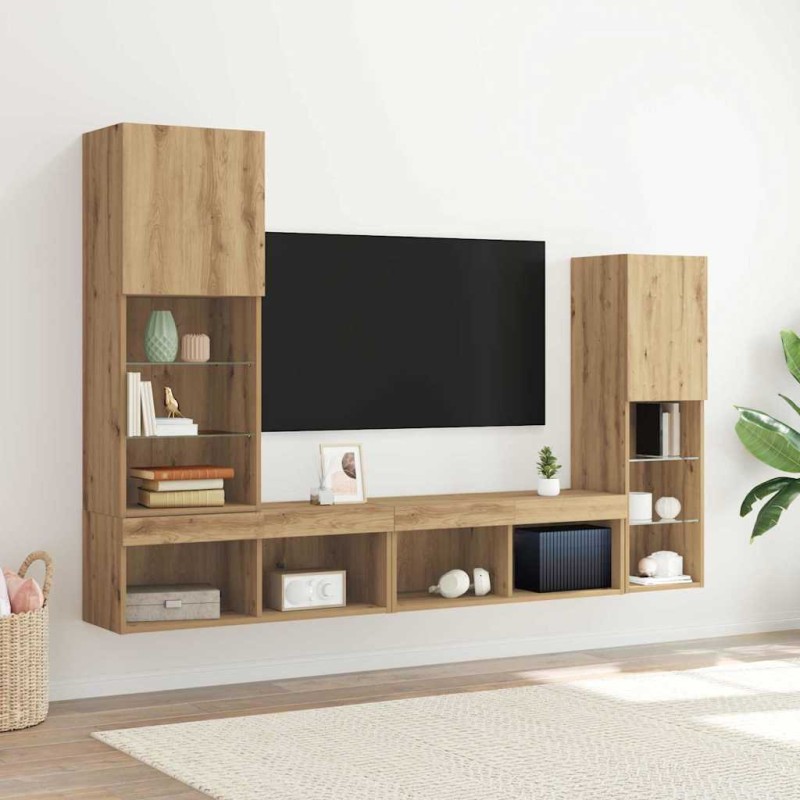 Mobile TV vidaXL con luci LED Rovere Artigianale 40.5x30x102 cm Mobile TV vidaXL con luci LED Rovere Artigianale 40.5x30x102 cm