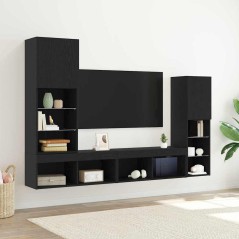 vidaXL Mobile TV LED Rovere Nero 30.5x30x102 cm Legno Ingegnerizzato