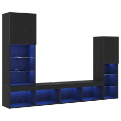 vidaXL Mobile TV LED Rovere Nero 30.5x30x102 cm Legno Ingegnerizzato