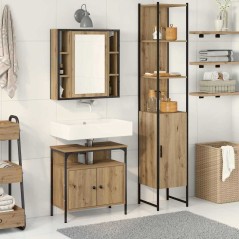 vidaXL Set di mobili da bagno in 3 pezzi - Legno ingegnerizzato in rovere artigianale