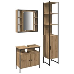 vidaXL Set di mobili da bagno in 3 pezzi - Legno ingegnerizzato in rovere artigianale