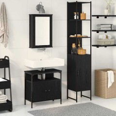 vidaXL Set di Mobili da Bagno in 3 Pezzi in Rovere Nero - Legno Ingegnerizzato