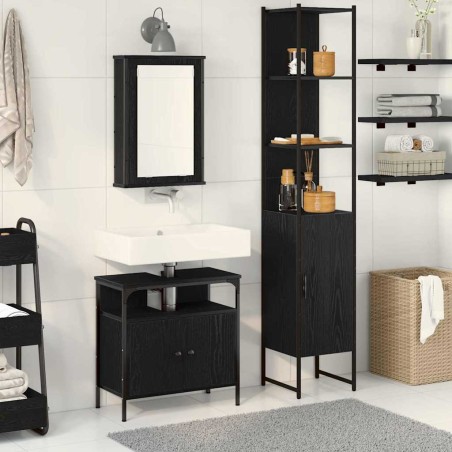 vidaXL Set di Mobili da Bagno in 3 Pezzi in Rovere Nero - Legno Ingegnerizzato