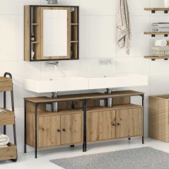 vidaXL Armadio da bagno con specchio Set di 3 Rovere artigianale