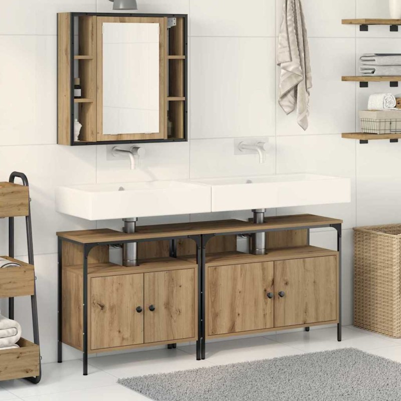 vidaXL Armadio da bagno con specchio Set di 3 Rovere artigianale