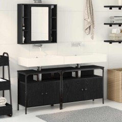 vidaXL Set di mobili per bagno a 3 pezzi in legno ingegnerizzato nero e quercia