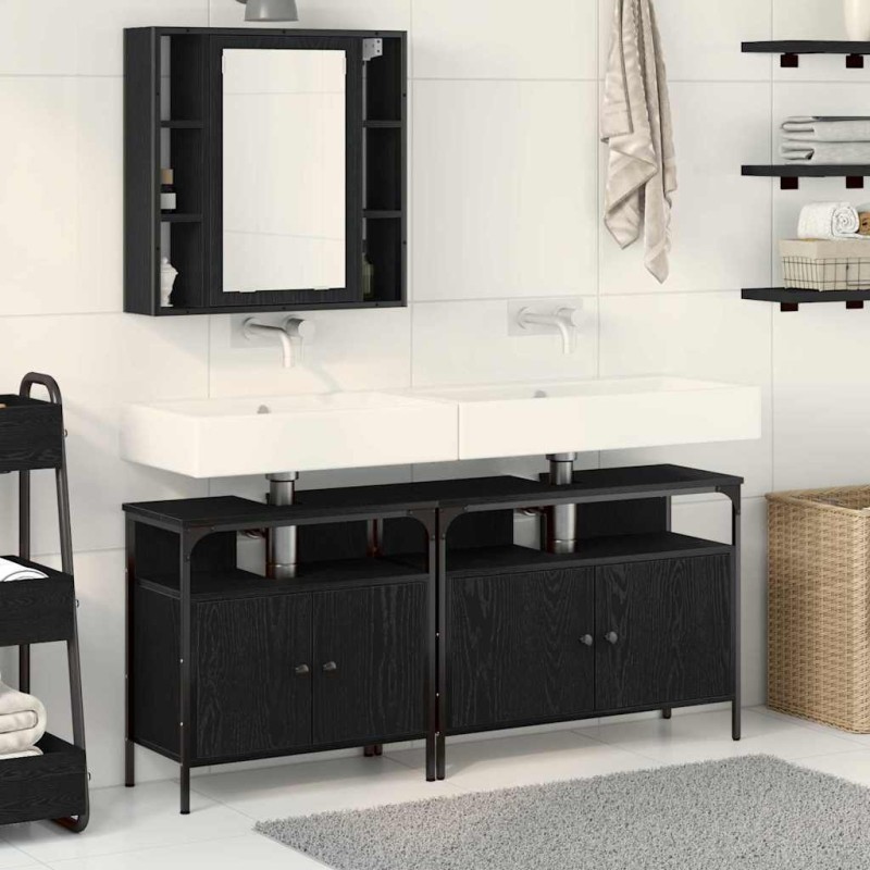 vidaXL Set di mobili per bagno a 3 pezzi in legno ingegnerizzato nero e quercia