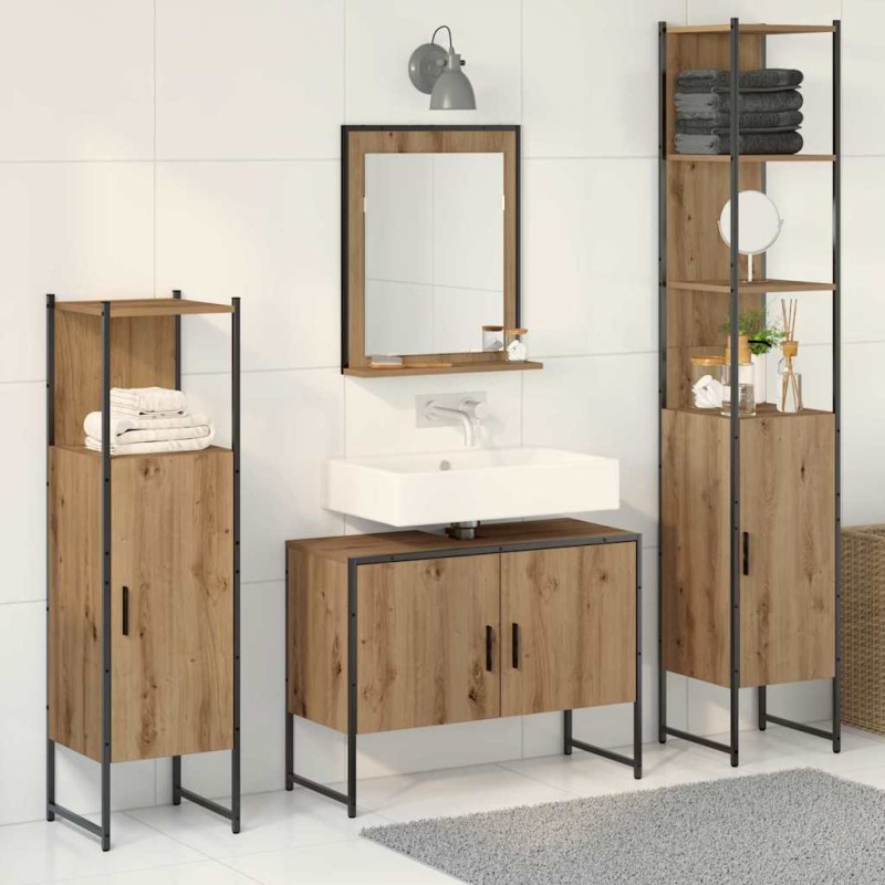 vidaXL Set di Mobili da Bagno 4 Pezzi Rovere Artigianale Legno Ingegnerizzato