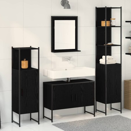 vidaXL Set di Mobili da Bagno 4 Pezzi Rovere Nero Legno Ingegnerizzato