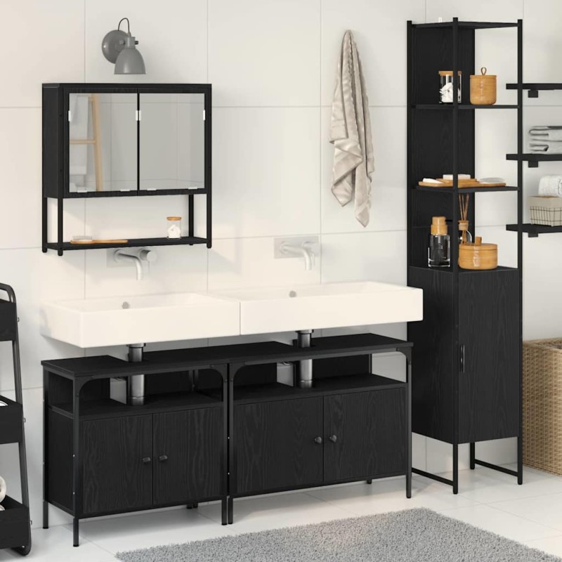 vidaXL Set di mobili da bagno in 4 pezzi - rovere nero, realizzati in legno ingegnerizzato.