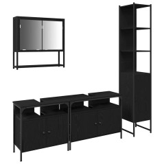 vidaXL Set di mobili da bagno in 4 pezzi - rovere nero, realizzati in legno ingegnerizzato.