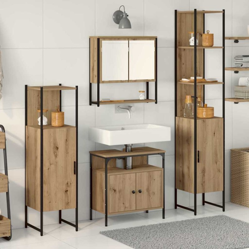 vidaXL Set di mobili da bagno in 4 pezzi in rovere.