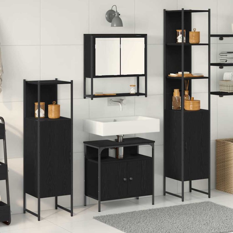 vidaXL Set mobili bagno 4 pezzi - Rovere nero