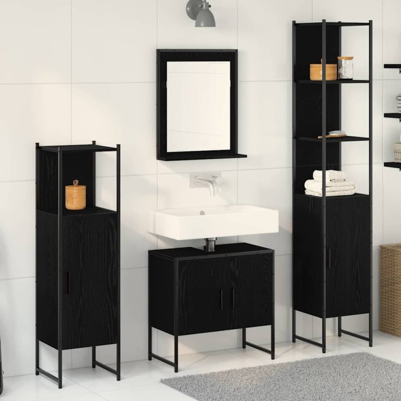 vidaXL Set di mobili per bagno 4 pezzi rovere nero - Legno ingegnerizzato vidaXL Set di mobili per bagno 4 pezzi rovere nero - Legno ingegnerizzato