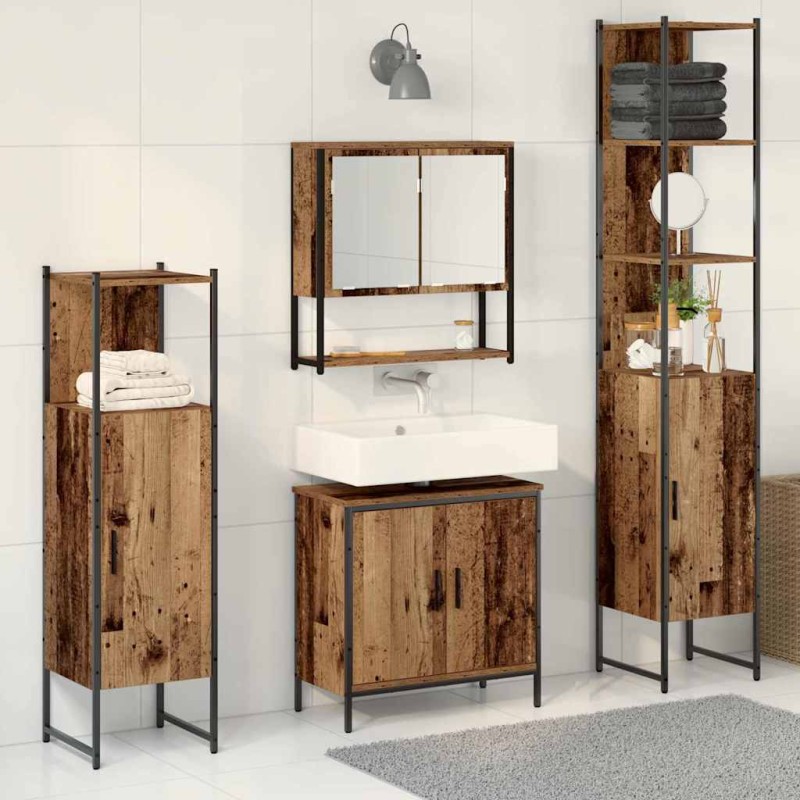 vidaXL Set di Mobili da Bagno a 4 Pezzi in Legno Invecchiato vidaXL Set di Mobili da Bagno a 4 Pezzi in Legno Invecchiato