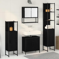 vidaXL Set Mobili Bagno 4 Pezzi Quercia Nera Legno Ingegnerizzato