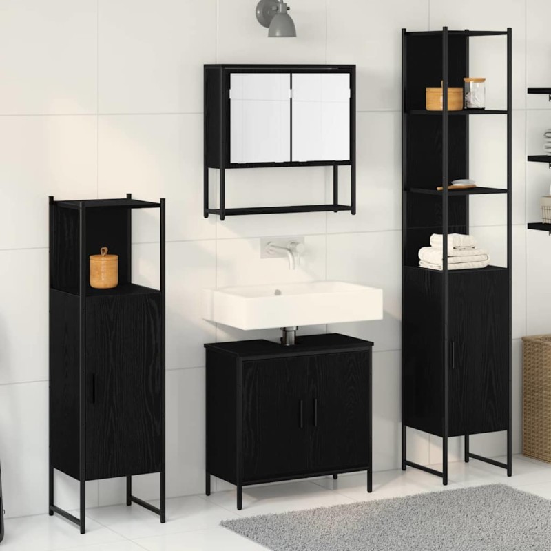 vidaXL Set Mobili Bagno 4 Pezzi Quercia Nera Legno Ingegnerizzato