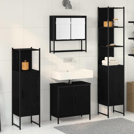 vidaXL Set Mobili Bagno 4 Pezzi Quercia Nera Legno Ingegnerizzato
