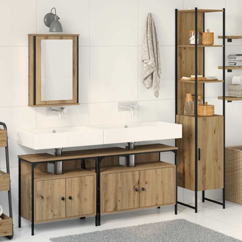 vidaXL Set di mobili da bagno in rovere artigianale, 4 pezzi
