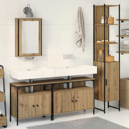 vidaXL Set di mobili da bagno in rovere artigianale, 4 pezzi