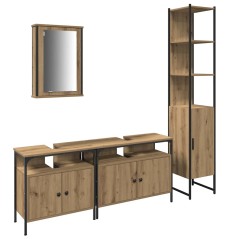vidaXL Set di mobili da bagno in rovere artigianale, 4 pezzi