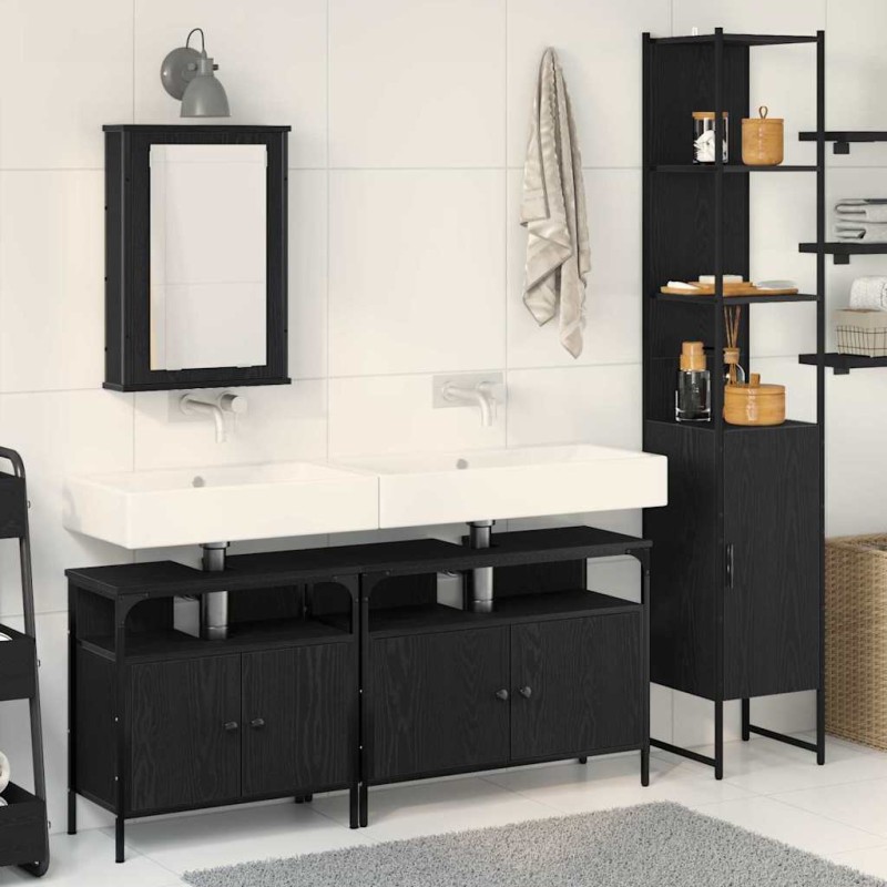 vidaXL Set di mobili da bagno in 4 pezzi rovere nero - Legno ingegnerizzato
